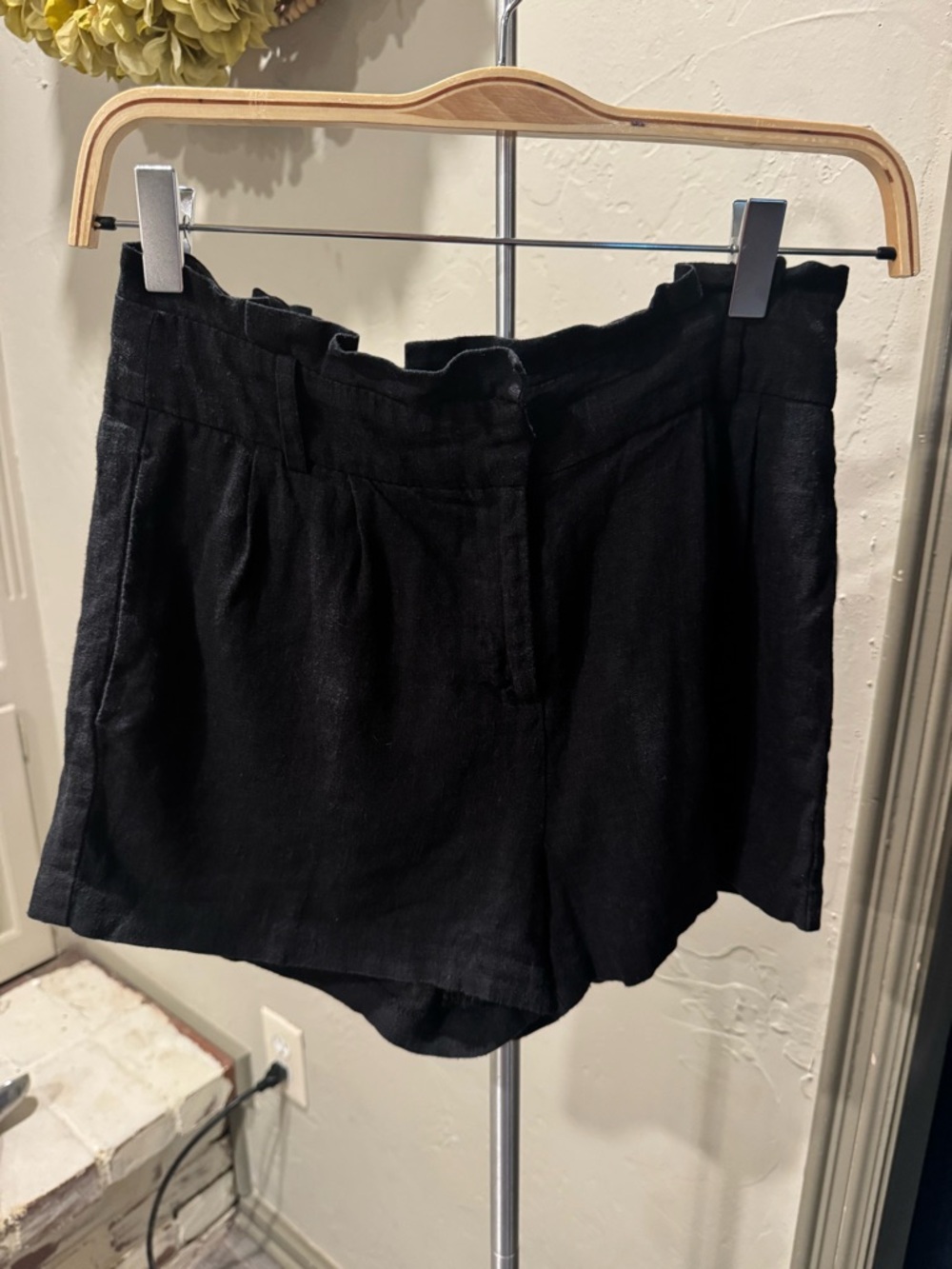 HAVE Black High-Waist Linen Blend Paperbag Women’s Shorts